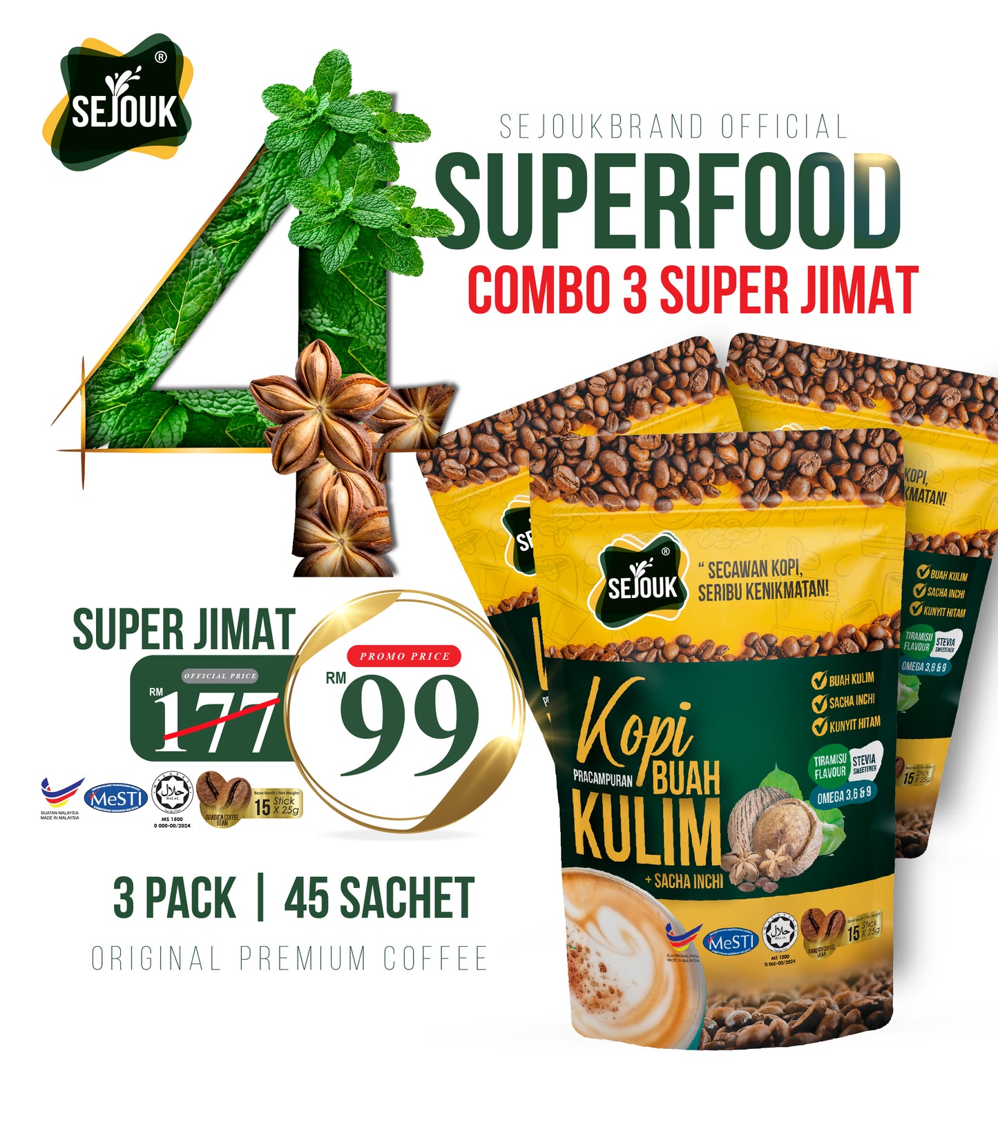 KAWAL INSULIN- 3 PACK KOPI BUAH KULIM + SACHA INCHI + KUNYIT HITAM