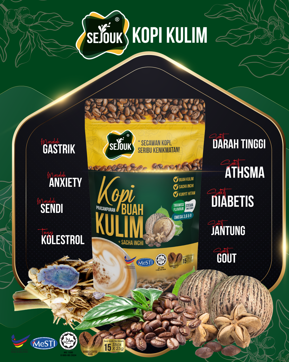 KAWAL INSULIN- 1 PACK KOPI BUAH KULIM + SACHA INCHI + KUNYIT HITAM